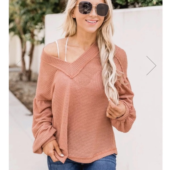 COPY - Curious About You Waffle Knit Rust Blouse - Picture 3 of 4